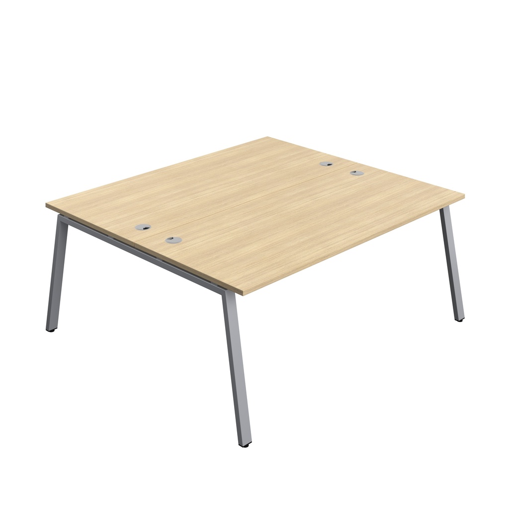 Synergy|2P Bench Desk|Cable Ports|A-Frame|1800X800|Nova Oak-Silver