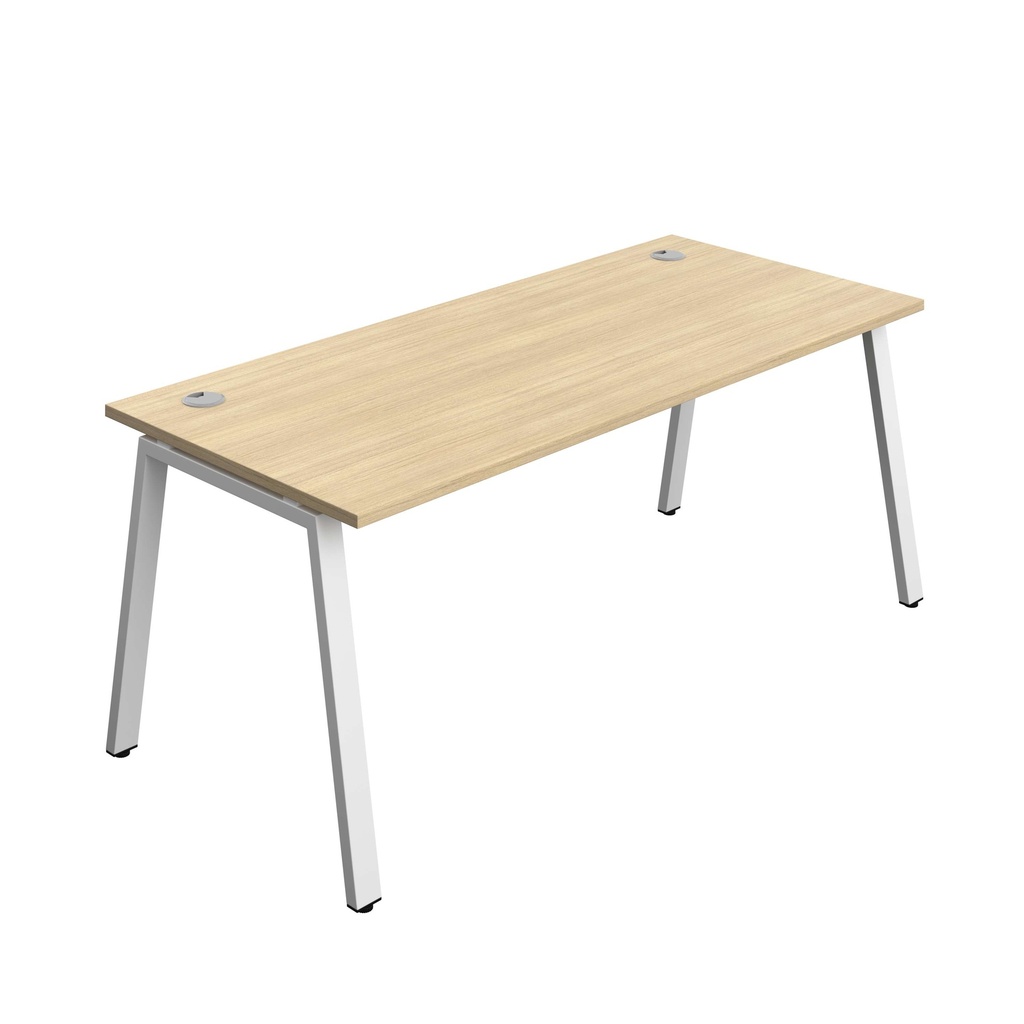 Synergy Bench With Cable Ports: 1 Person (Fsc) | A-Frame Leg | 1800 X 800 | Nova Oak/White