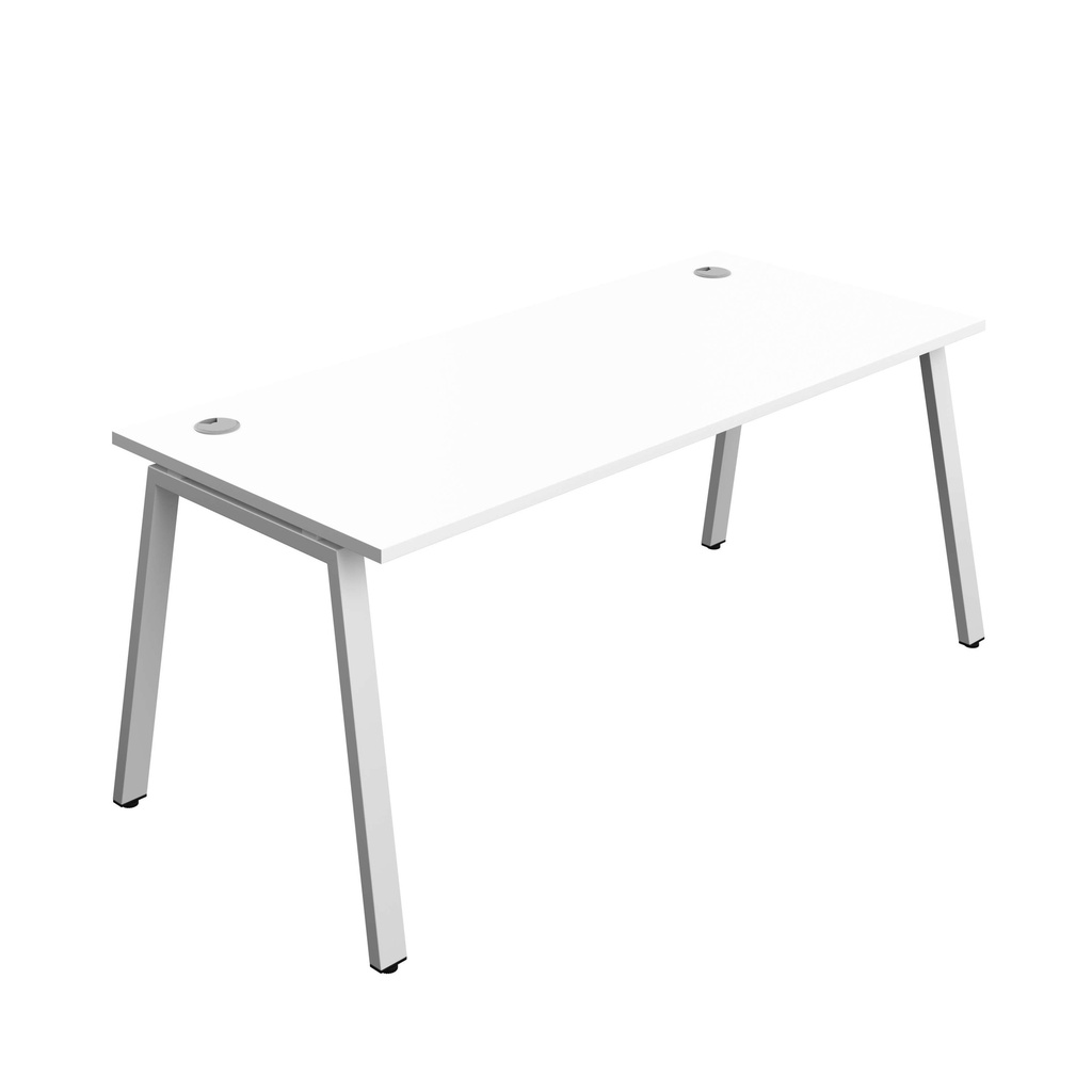Synergy Bench With Cable Ports: 1 Person (Fsc) | A-Frame Leg | 1800 X 800 | White/Silver
