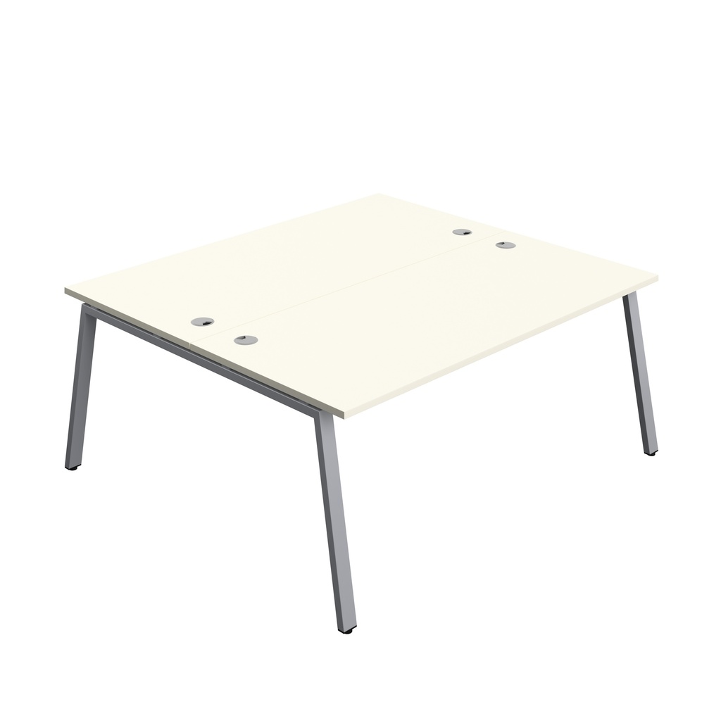 Synergy|2P Bench Desk|Cable Ports|A-Frame|1800X800|White-Silver