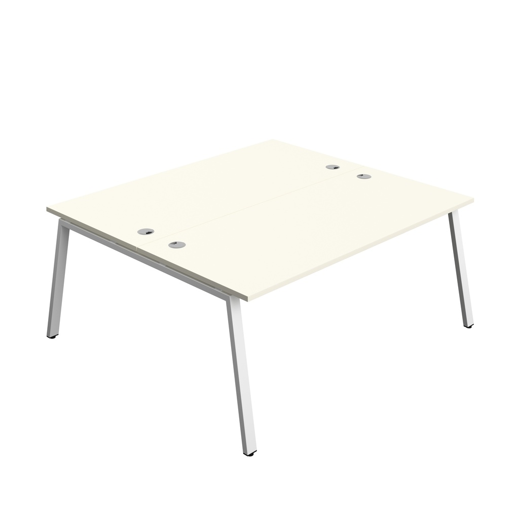Synergy|2P Bench Desk|Cable Ports|A-Frame|1800X800|White-White