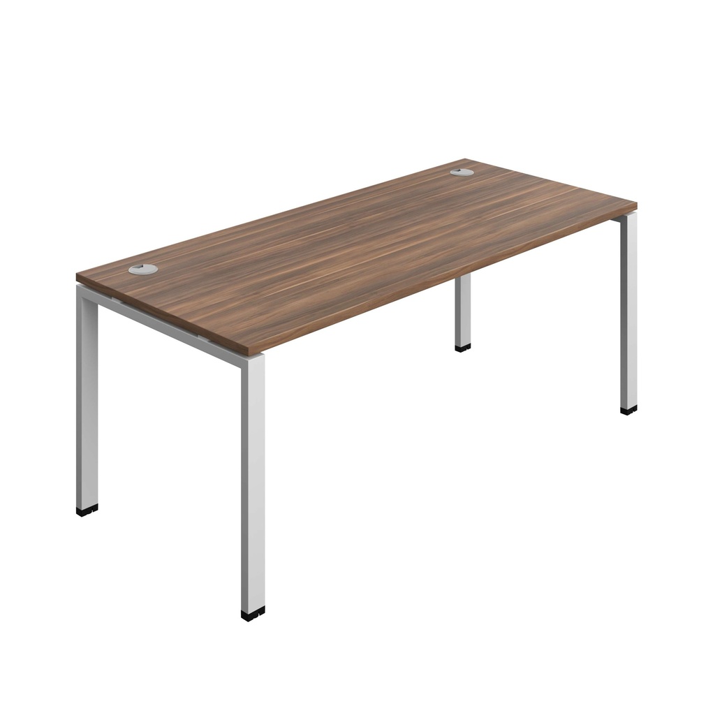 Synergy Bench With Cable Ports: 1 Person (Fsc) | Goal Post Leg | 1800 X 800 | Dark Walnut/Silver