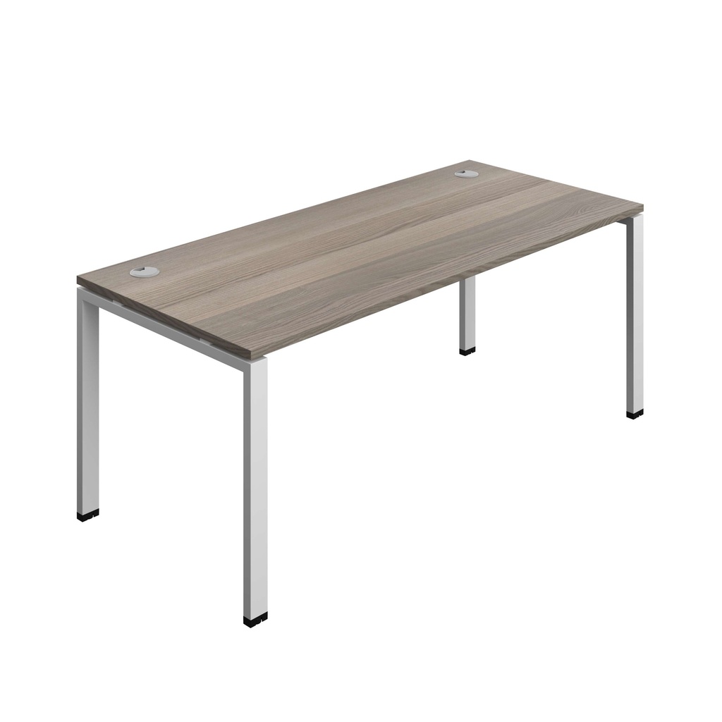 Synergy Bench With Cable Ports: 1 Person (Fsc) | Goal Post Leg | 1800 X 800 | Grey Oak/Silver