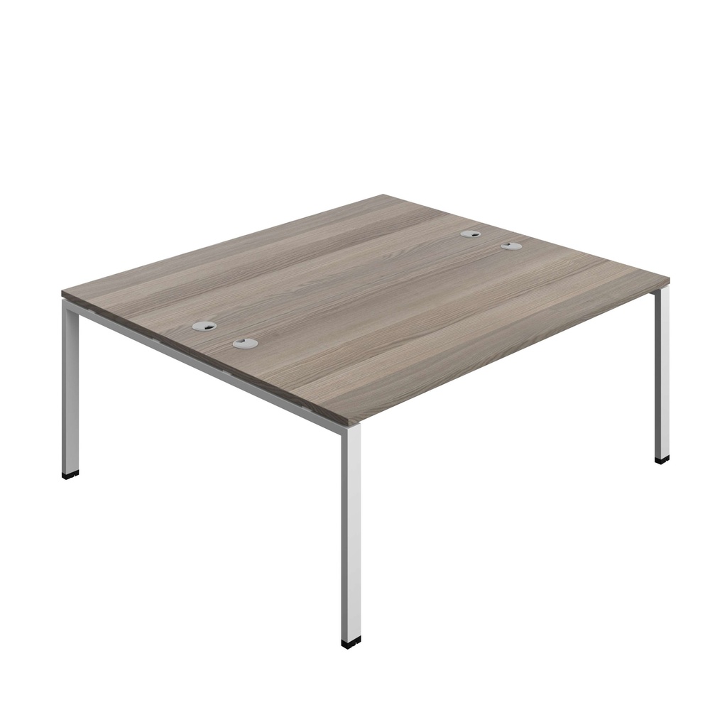 Synergy Bench With Cable Ports: 2 Person (Fsc) | Goal Post Leg | 1800 X 800 | Grey Oak/Silver
