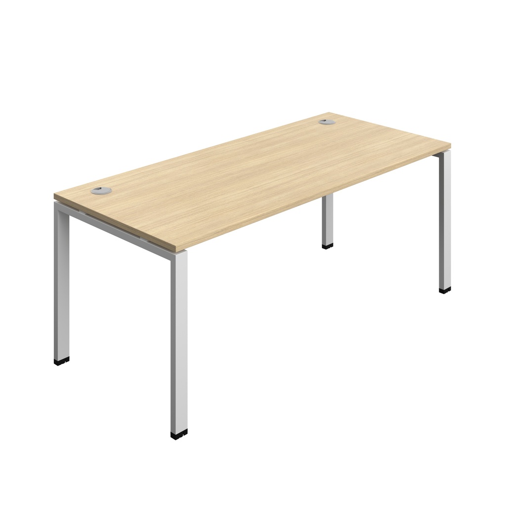 Synergy Bench With Cable Ports: 1 Person (Fsc) | Goal Post Leg | 1800 X 800 | Nova Oak/Silver