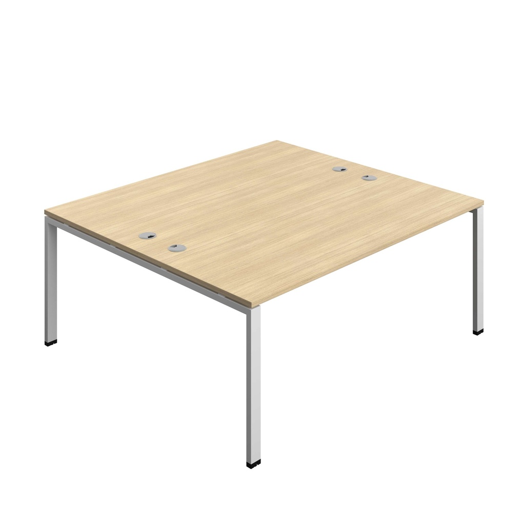 Synergy Bench With Cable Ports: 2 Person (Fsc) | Goal Post Leg | 1800 X 800 | Nova Oak/Silver