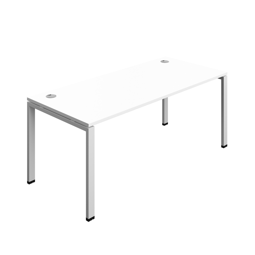 Synergy|1P Bench Desk|Cable Ports|Goal Post|1800X800|White-Silver