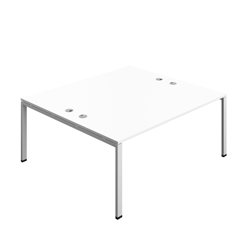 Synergy|1P Bench Desk|Cable Ports|Goal Post|1800X800|White-Silver