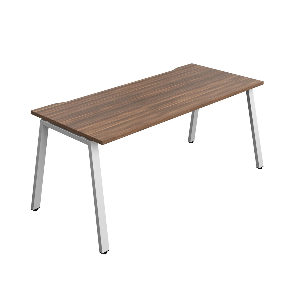 Synergy Bench With Cut Out: 1 Person (Fsc) | A-Frame Leg | 1800 X 800 | Dark Walnut/Silver