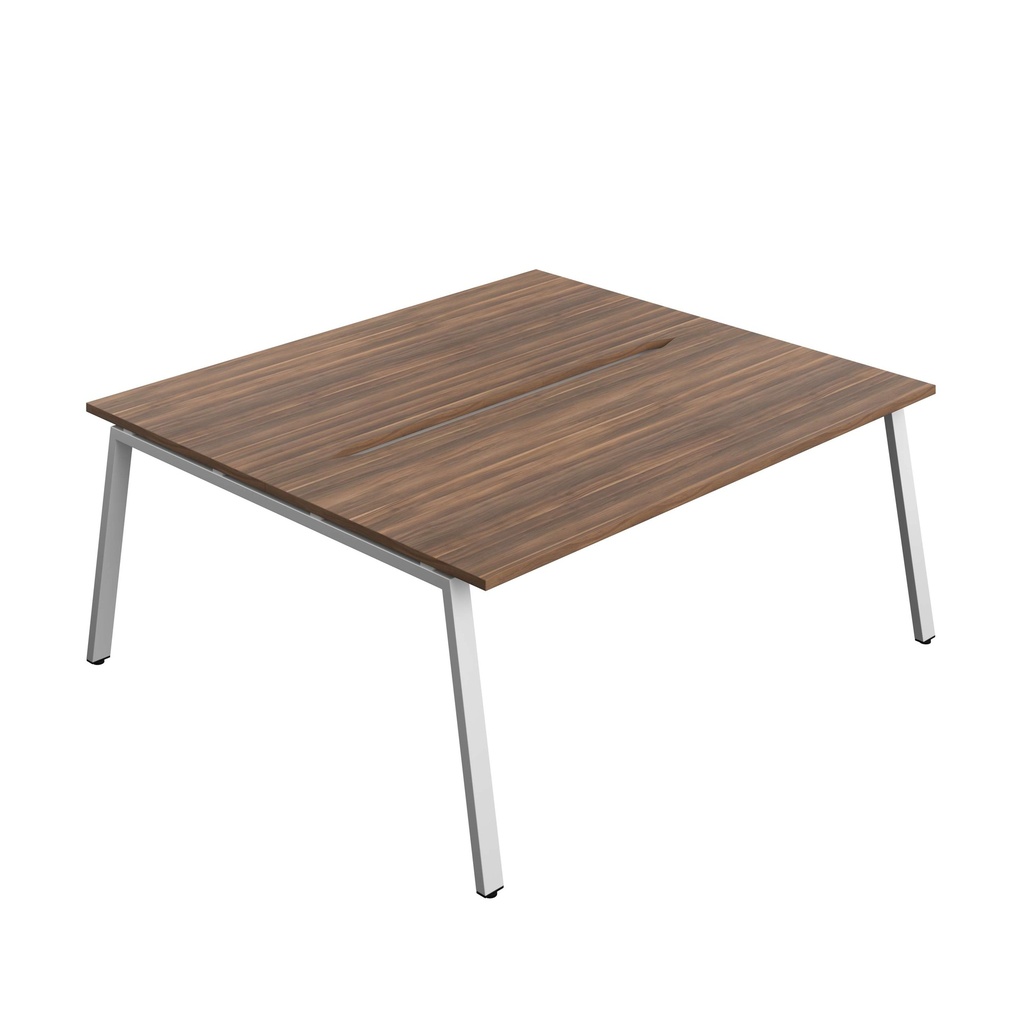 Synergy Bench With Cut Out: 2 Person (Fsc) | A-Frame Leg | 1800 X 800 | Dark Walnut/Silver