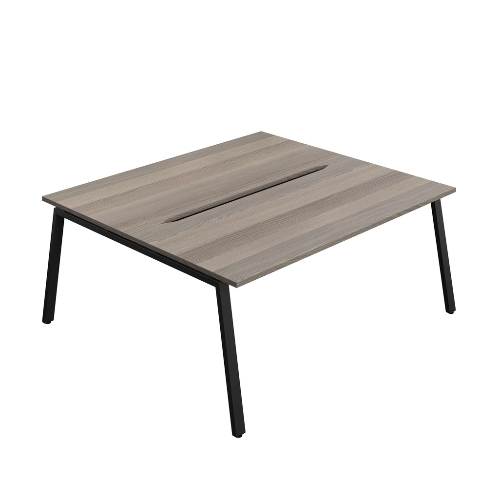 Synergy Bench With Cut Out: 2 Person (Fsc) | A-Frame Leg | 1800 X 800 | Grey Oak/Black