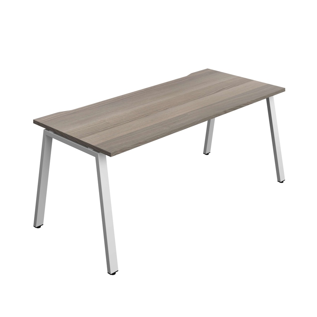 Synergy Bench With Cut Out: 1 Person (Fsc) | A-Frame Leg | 1800 X 800 | Grey Oak/Silver