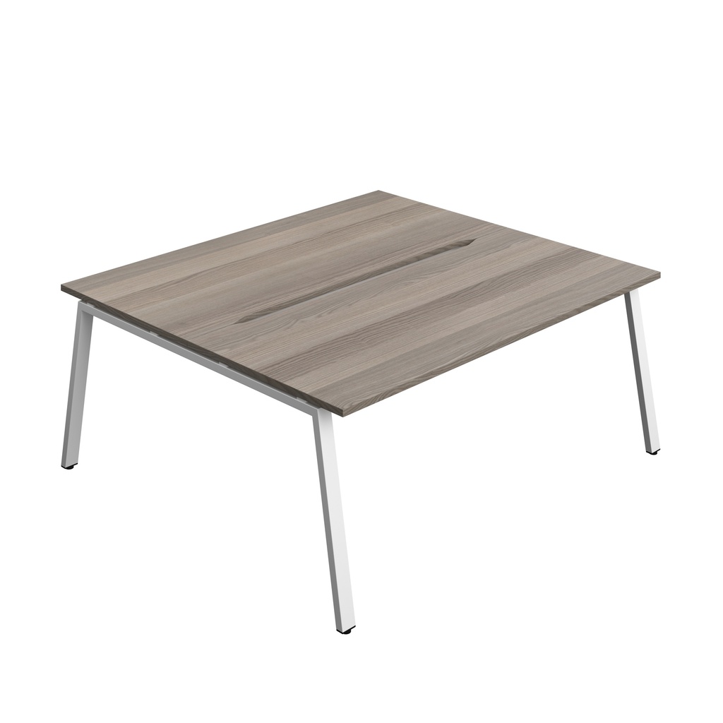 Synergy Bench With Cut Out: 2 Person (Fsc) | A-Frame Leg | 1800 X 800 | Grey Oak/White
