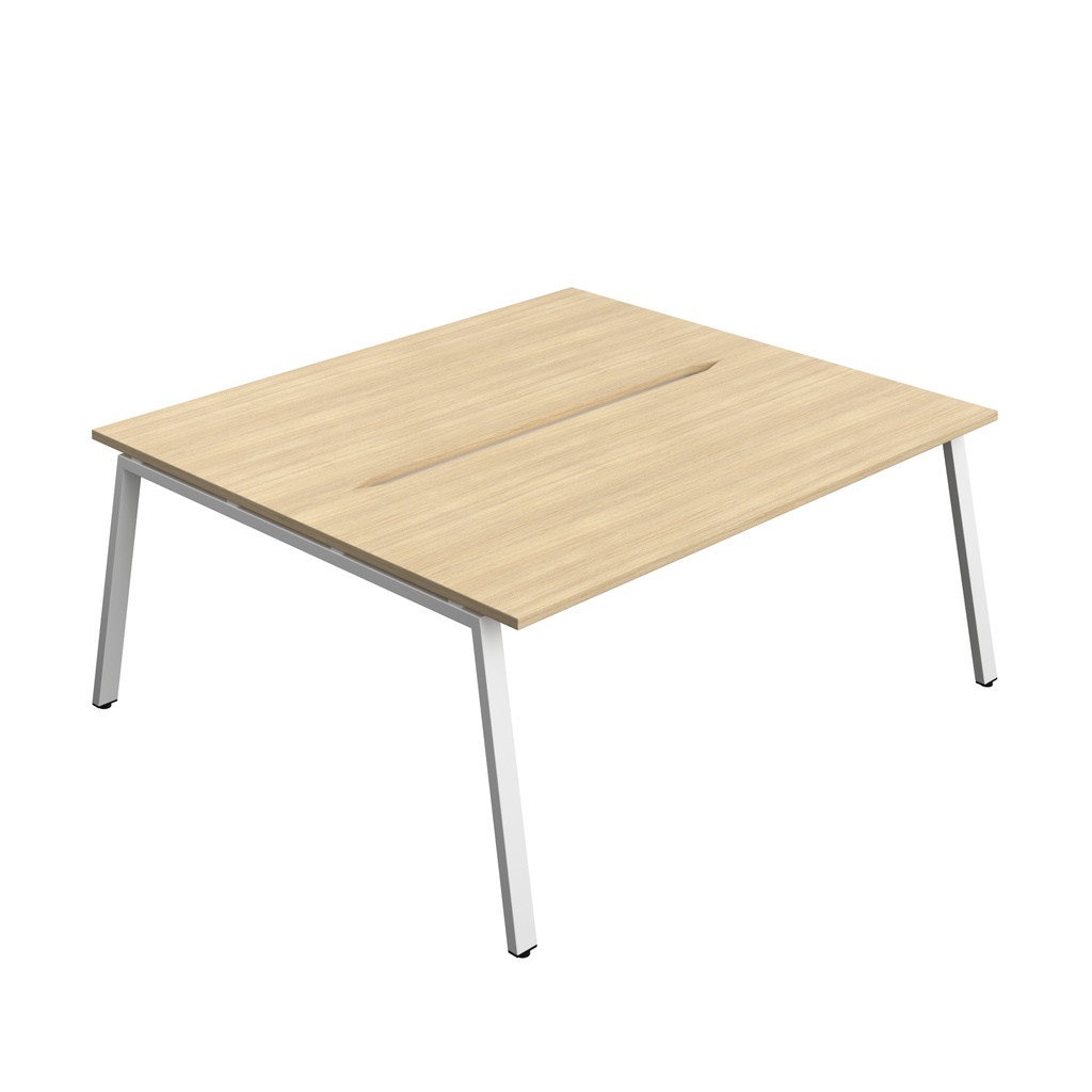 Synergy Bench With Cut Out: 2 Person (Fsc) | A-Frame Leg | 1800 X 800 | Nova Oak/White