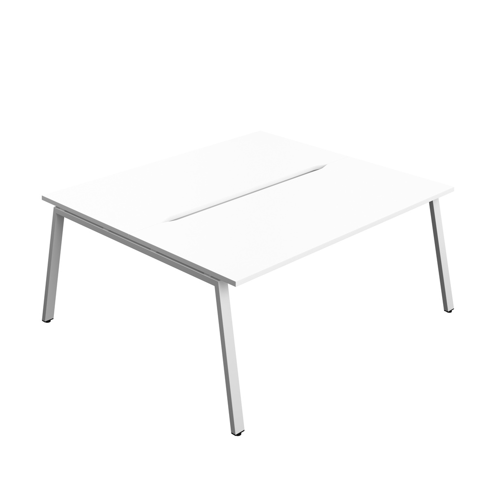 Synergy|2P Bench Desk|Cut Out|A-Frame|1800X800|White-Silver