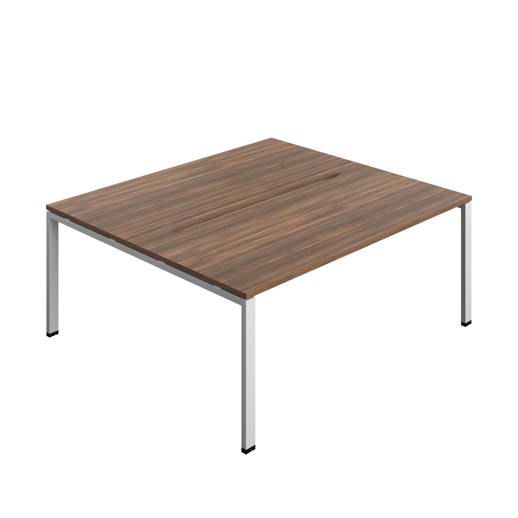 Synergy Bench With Cut Out: 2 Person (Fsc) | Goal Post Leg | 1800 X 800 | Dark Walnut/Silver