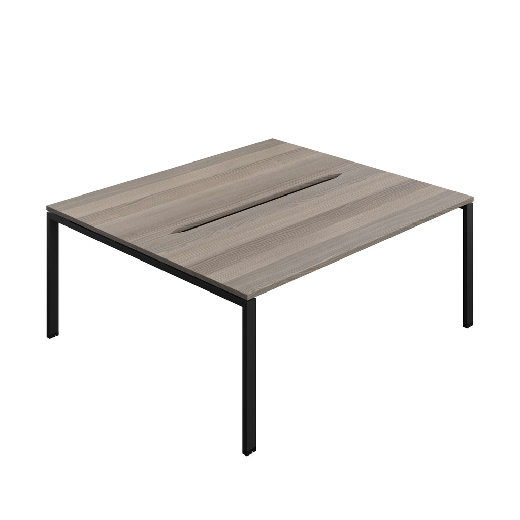 Synergy Bench With Cut Out: 2 Person (Fsc) | Goal Post Leg | 1800 X 800 | Grey Oak/Black
