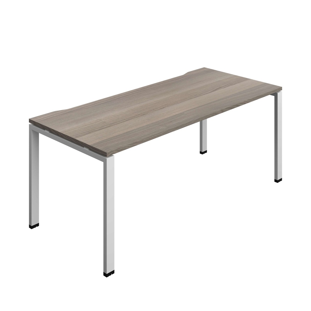 Synergy Bench With Cut Out: 1 Person (Fsc) | Goal Post Leg | 1800 X 800 | Grey Oak/Silver