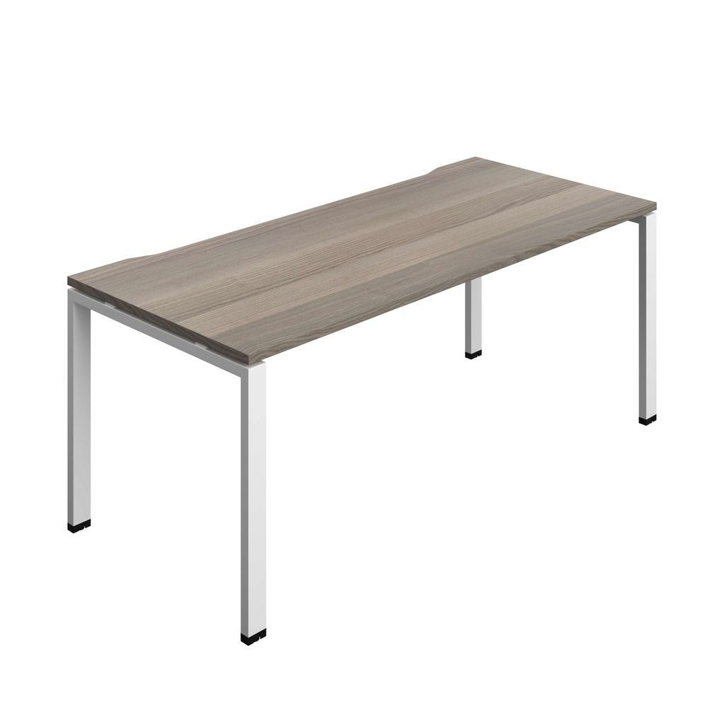 Synergy Bench With Cut Out: 1 Person (Fsc) | Goal Post Leg | 1800 X 800 | Grey Oak/White