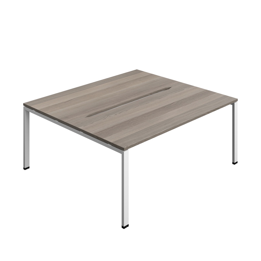 Synergy Bench With Cut Out: 2 Person (Fsc) | Goal Post Leg | 1800 X 800 | Grey Oak/White