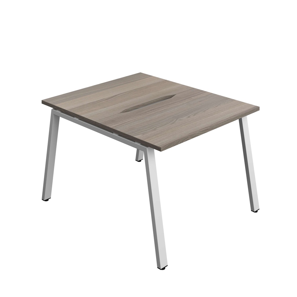 Synergy Bench With Cut Out: 2 Person (Fsc) | A-Frame Leg | 1000 X 600 | Grey Oak/Silver