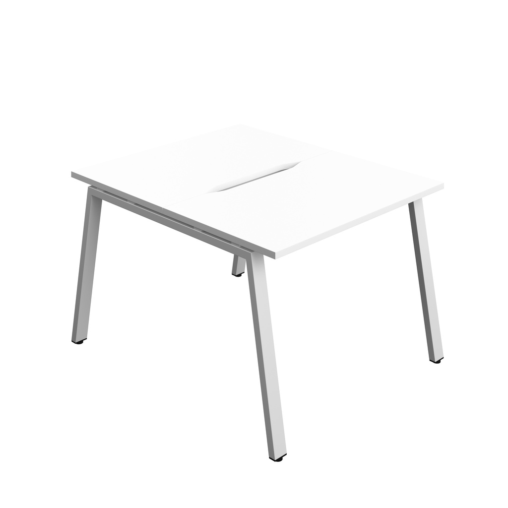Synergy|2P Bench Desk|Cut Out|A-Frame|1000X600|White-Silver