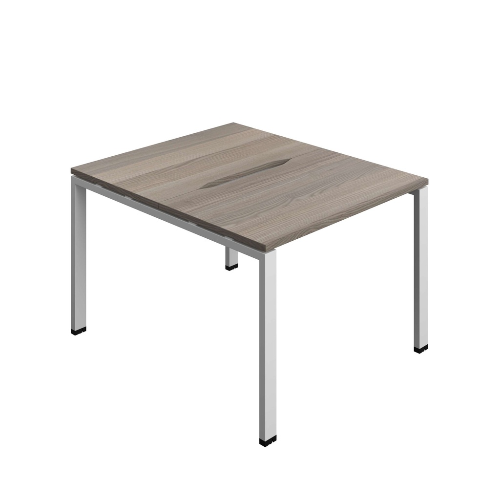 Synergy Bench With Cut Out: 2 Person (Fsc) | Goal Post Leg | 1000 X 600 | Grey Oak/Silver