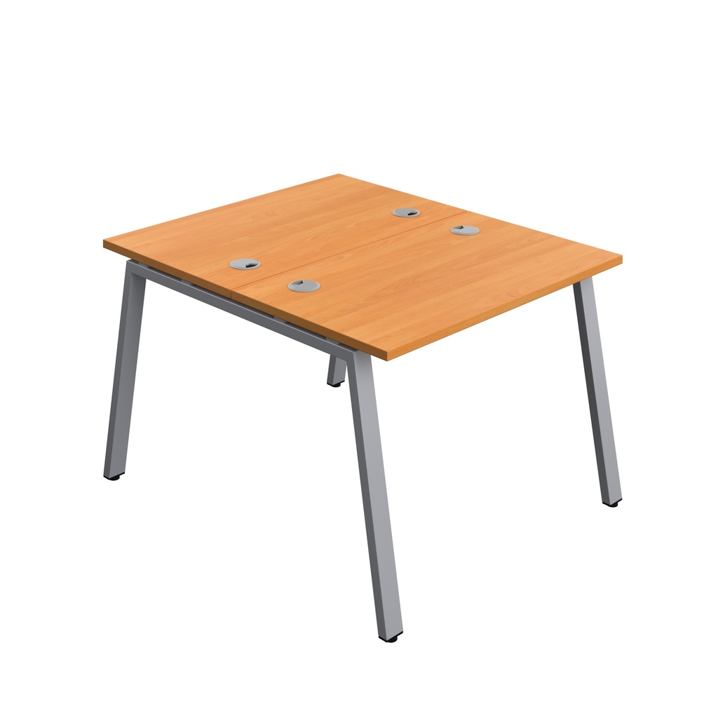 Synergy|2P Bench Desk|Cable Ports|A-Frame|1000X600|Beech-Silver