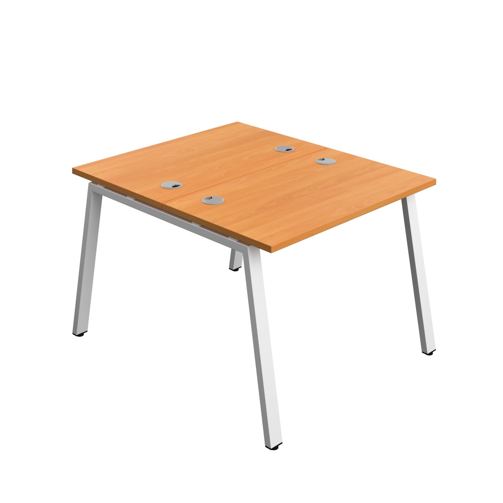 Synergy|2P Bench Desk|Cable Ports|A-Frame|1000X600|Beech-White