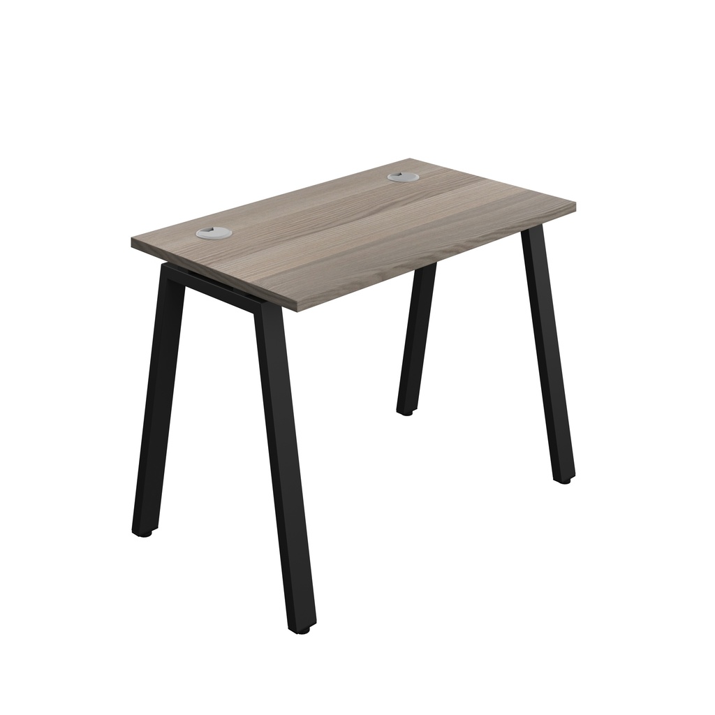 Synergy|1P Bench Desk|Cable Ports|A-Frame|1000X600|Grey Oak-Black