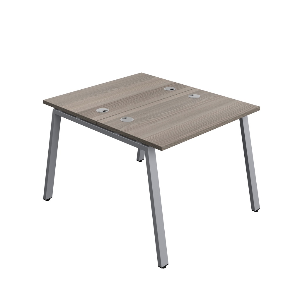 Synergy|2P Bench Desk|Cable Ports|A-Frame|1000X600|Grey Oak-Silver