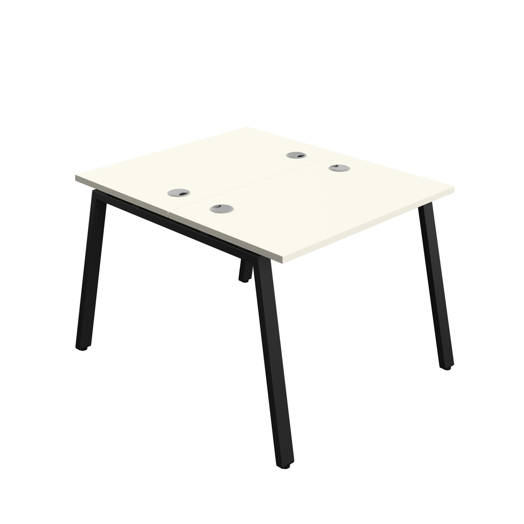 Synergy|2P Bench Desk|Cable Ports|A-Frame|1000X600|White-Black