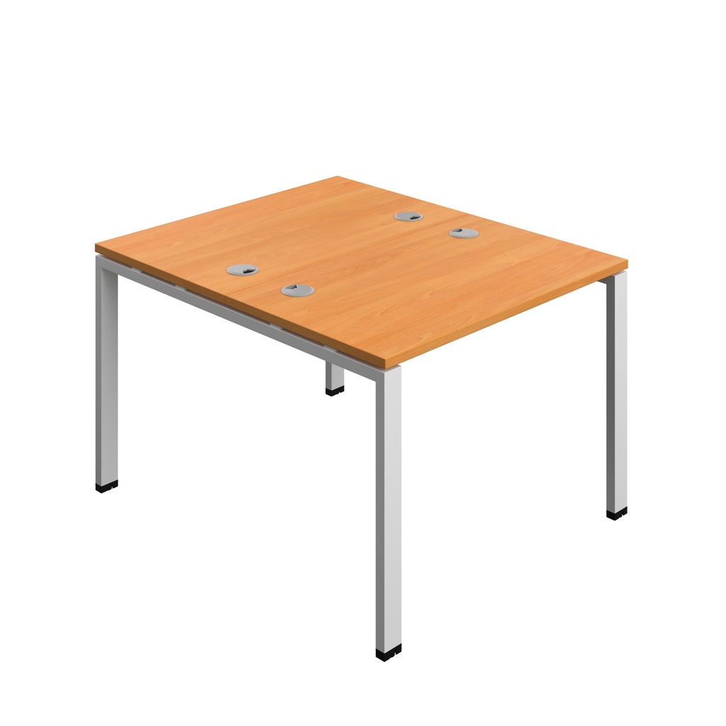 Synergy|2P Bench Desk|Cable Ports|Goal Post|1000X600|Beech-Silver