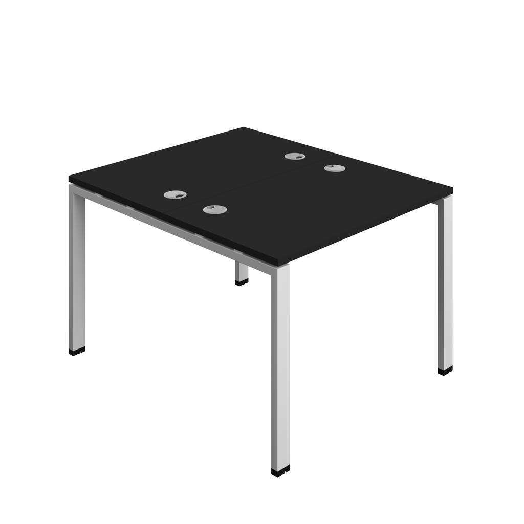 Synergy|2P Bench Desk|Cable Ports|Goal Post|1000X600|Black-Silver