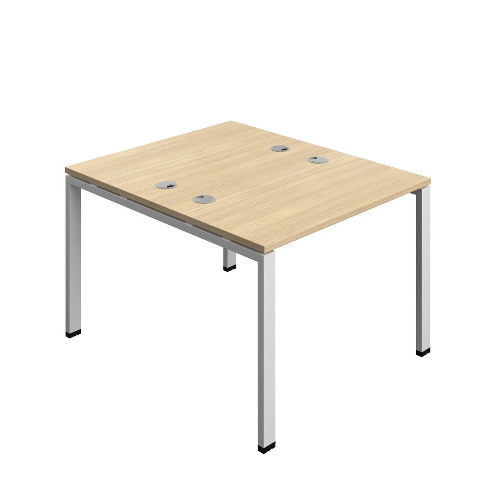 Synergy|2P Bench Desk|Cable Ports|Goal Post|1000X600|Nova Oak-Silver