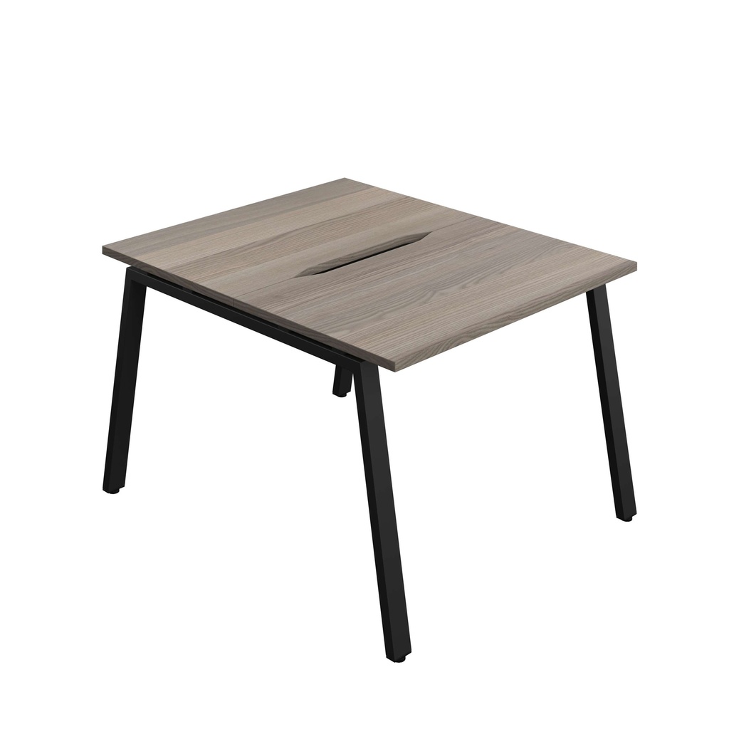 Synergy Bench With Cut Out: 2 Person (Fsc) | A-Frame Leg | 1000 X 700 | Grey Oak/Black
