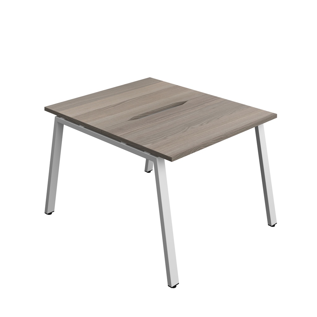 Synergy|2P Bench Desk|Cut Out|A-Frame|1000X700|Grey Oak-Silver