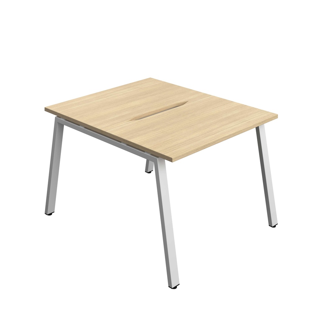 Synergy Bench With Cut Out: 2 Person (Fsc) | A-Frame Leg | 1000 X 700 | Nova Oak/Silver