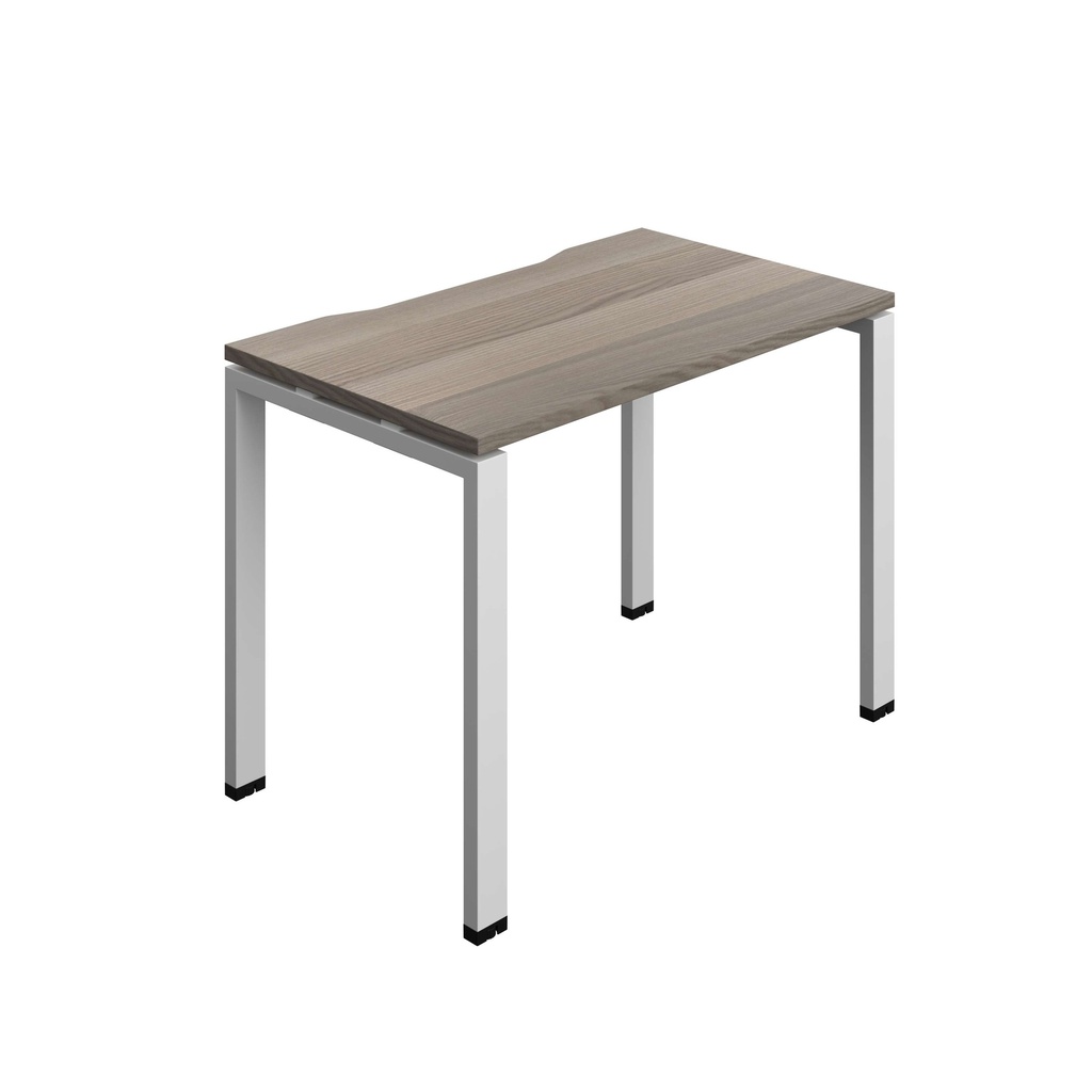 Synergy Bench With Cut Out: 1 Person (Fsc) | Goal Post Leg | 1000 X 700 | Grey Oak/Silver