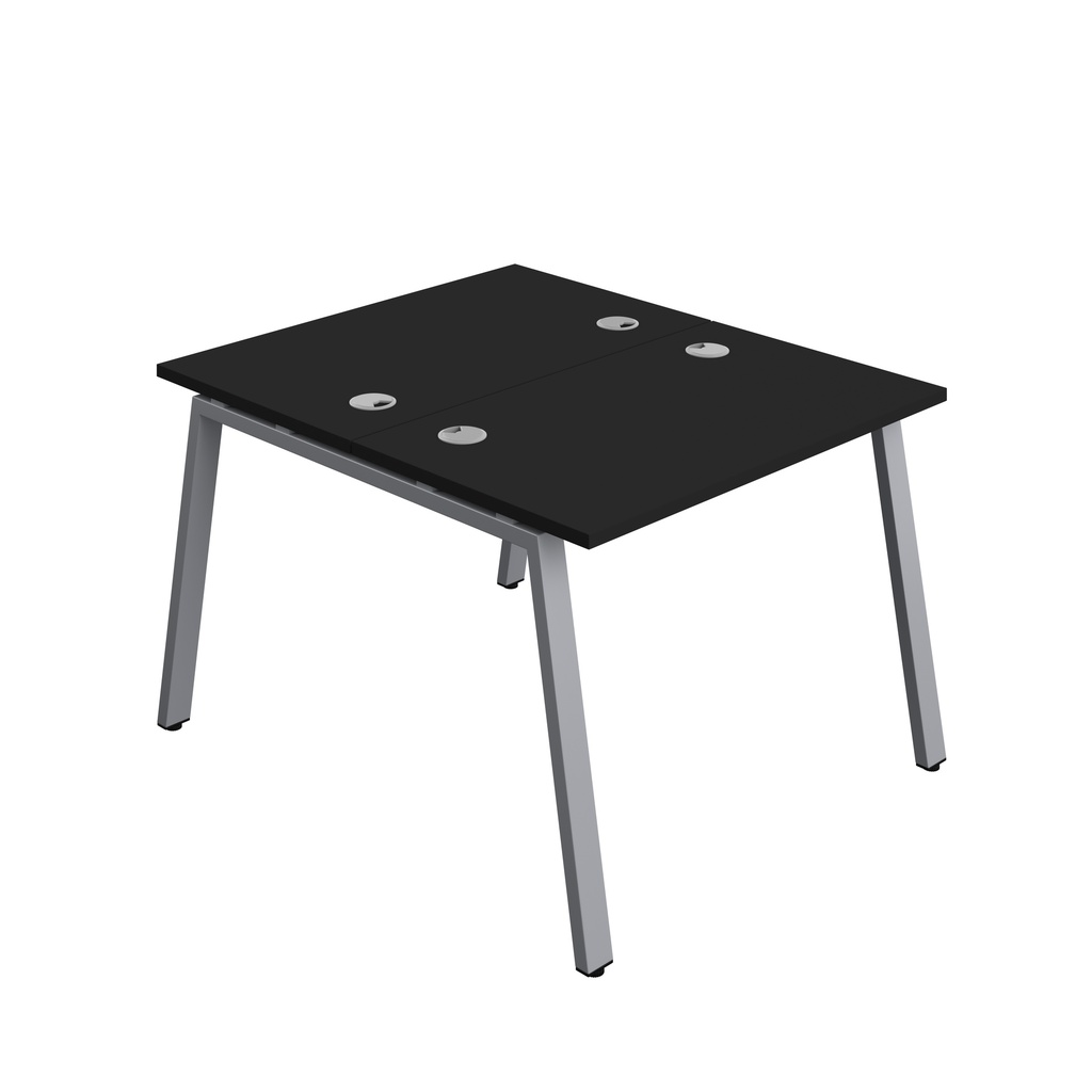 Synergy|2P Bench Desk|Cable Ports|A-Frame|1000X700|Black-Silver