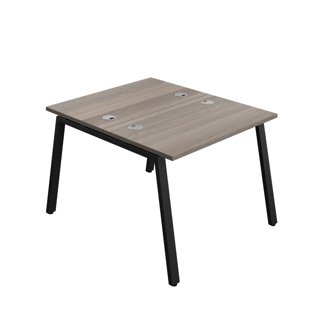 Synergy|2P Bench Desk|Cable Ports|A-Frame|1000X700|Grey Oak-Black