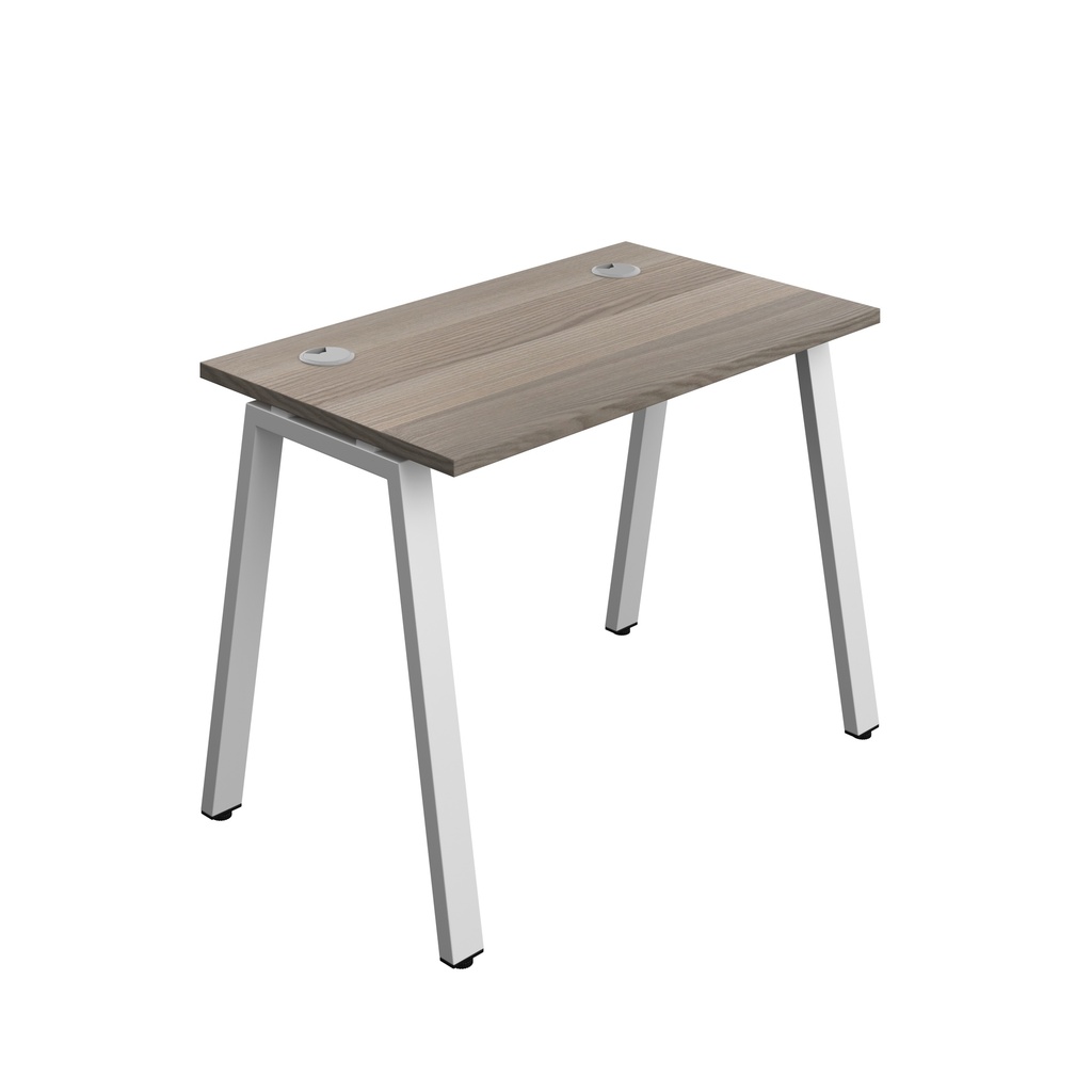 Synergy|1P Bench Desk|Cable Ports|A-Frame|1000X700|Grey Oak-Silver