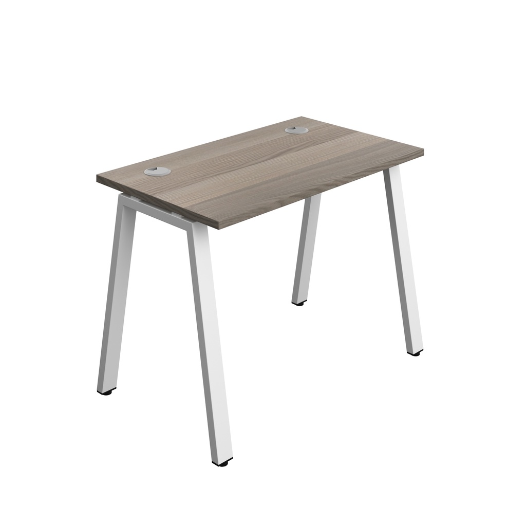 Synergy|1P Bench Desk|Cable Ports|A-Frame|1000X700|Grey Oak-White