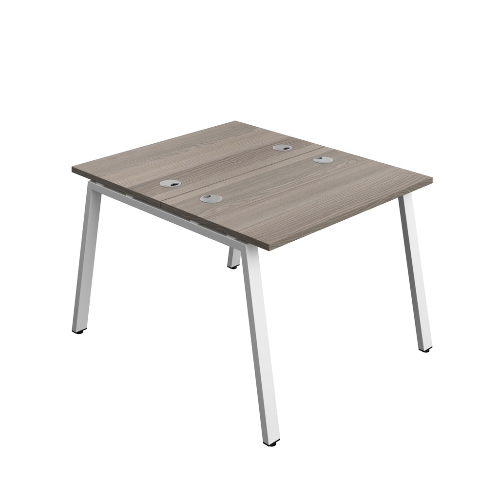 Synergy|2P Bench Desk|Cable Ports|A-Frame|1000X700|Grey Oak-White