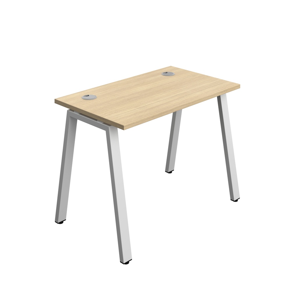 Synergy|1P Bench Desk|Cable Ports|A-Frame|1000X700|Nova Oak-Silver