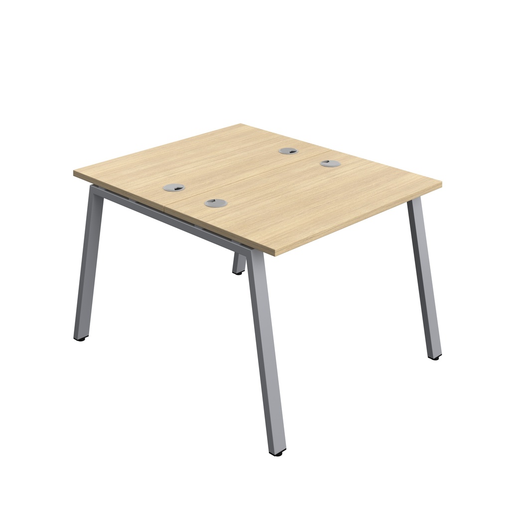 Synergy|2P Bench Desk|Cable Ports|A-Frame|1000X700|Nova Oak-Silver