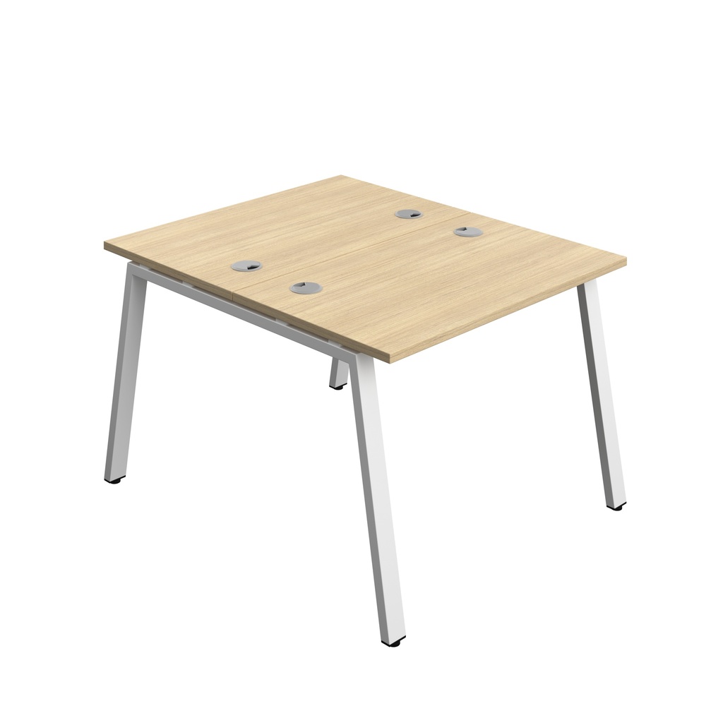 Synergy|2P Bench Desk|Cable Ports|A-Frame|1000X700|Nova Oak-White