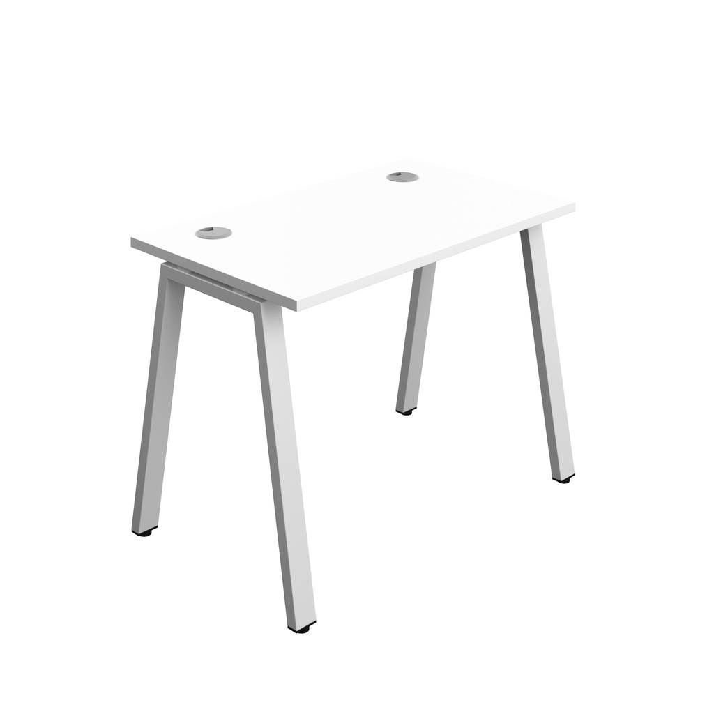Synergy|1P Bench Desk|Cable Ports|A-Frame|1000X700|White-Silver