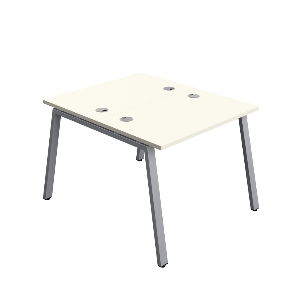 Synergy|2P Bench Desk|Cable Ports|A-Frame|1000X700|White-Silver