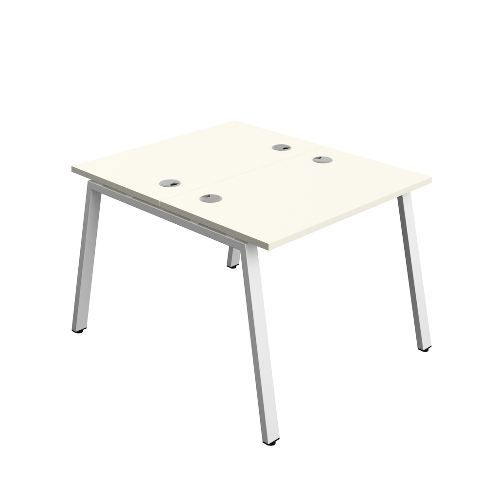 Synergy|2P Bench Desk|Cable Ports|A-Frame|1000X700|White-White